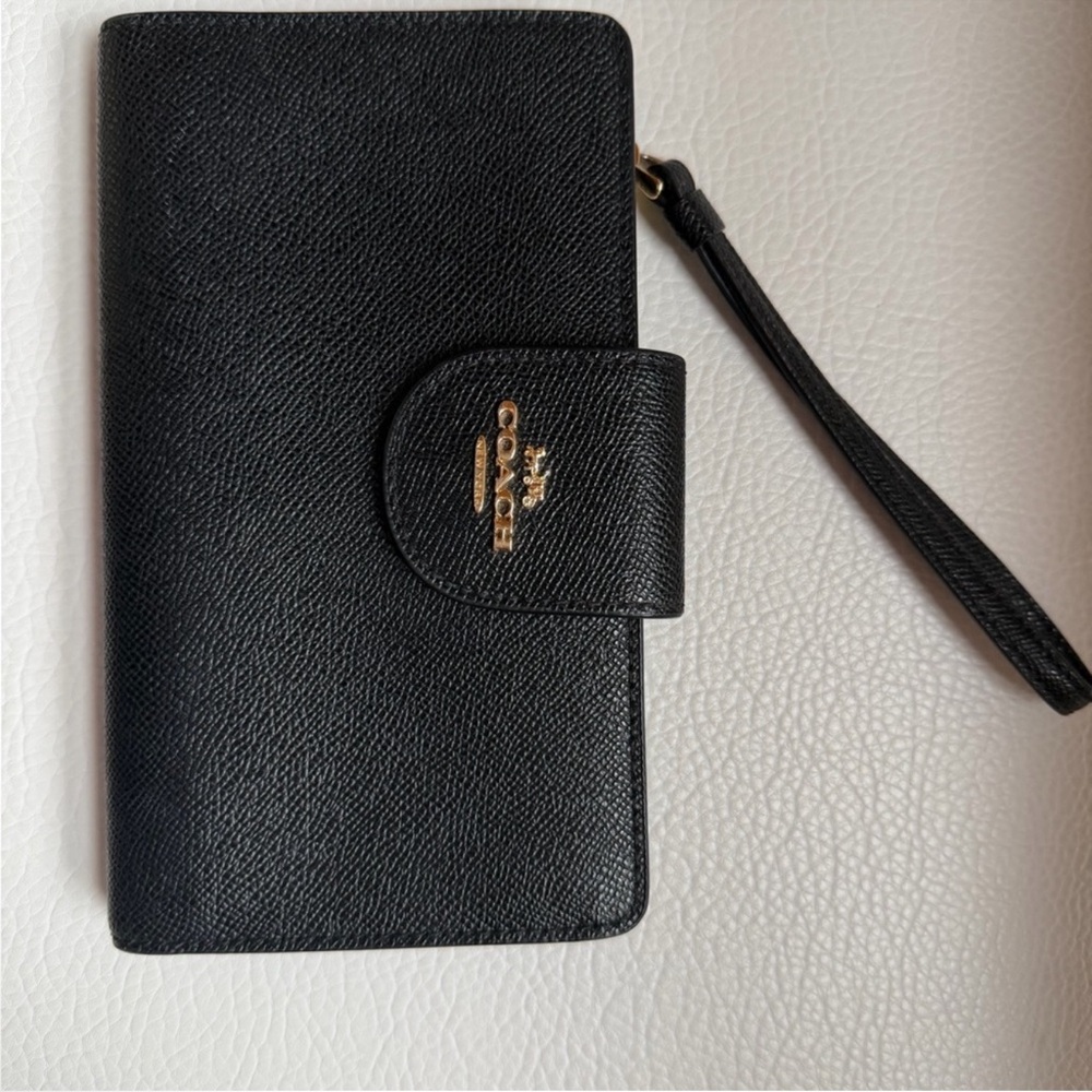 Coach Black Leather Wristlet IPhone Cash Cards Coins And Wallet - Picture 4 of 4
